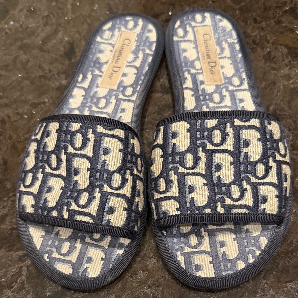 Dior Monogram Slide Sandals - Black and Cream